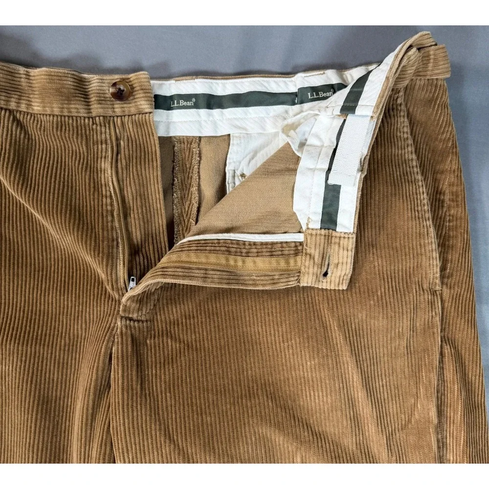 L.L.Bean Corduroy Pants Mens 35 Tan Excellent Comfort‎ Waist Wide Wale Cotton